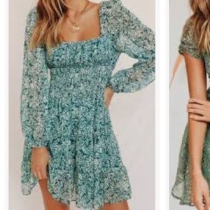 Verge Girl Flowy Teal Floral Mini Dress